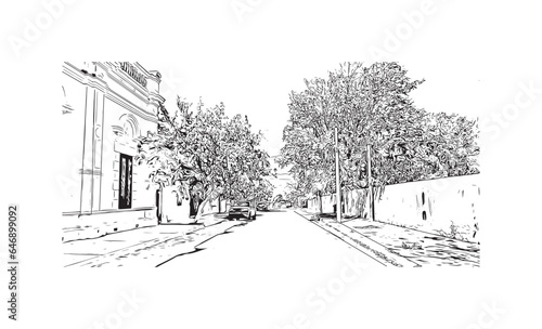 Building view with landmark of Salta is a provincial capital in northwestern Argentina. Hand drawn sketch illustration in vector