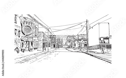 Obraz na płótnie Building view with landmark of Salta is a provincial capital in northwestern Argentina. Hand drawn sketch illustration in vector w salonie