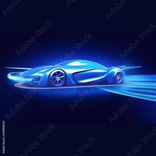 Blue Background Futuristic Aerodynamic Small Virtual Vehicle in Motion lightning wave