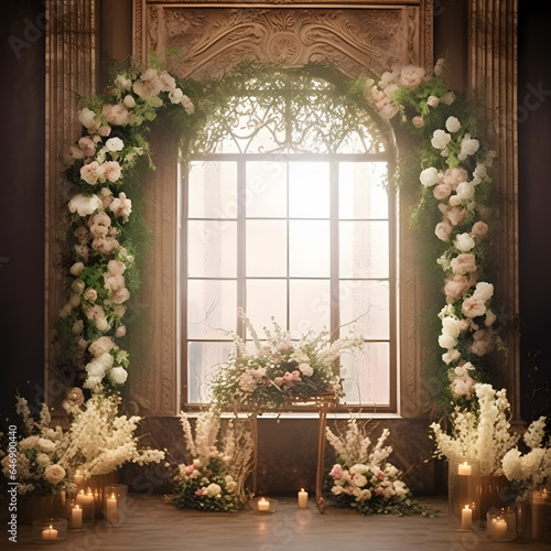 Wedding Backdrop With Flower and Wedding Decoration Background
