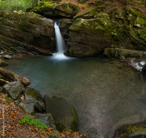 Turichka River and waterfall Lumshory in Perechyn District, Zakarpatskyi region, Carpathian mountains, Ukraine