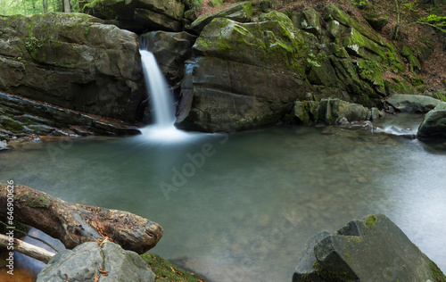 Turichka River and waterfall Lumshory in Perechyn District, Zakarpatskyi region, Carpathian mountains, Ukraine photo