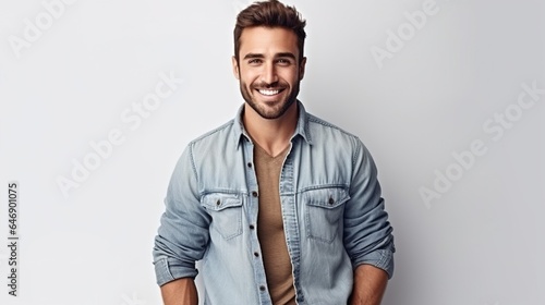 portrait of handsome man standing on white background photo