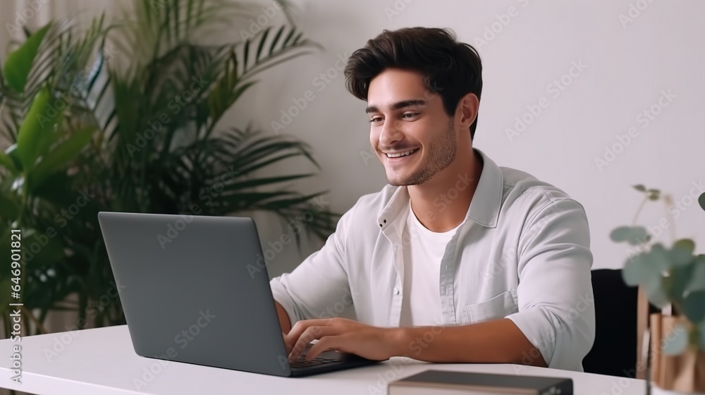 Young man working on laptop computer Young man working on laptop computer