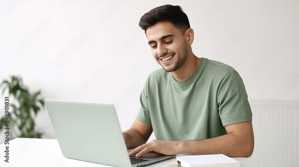 Young man working on laptop computer Young man working on laptop computer