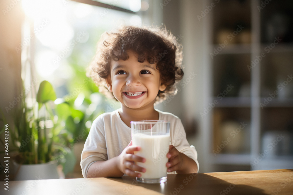 Cute indian little boy holding glass of milk and smiling Cute indian little boy holding glass of milk and smiling