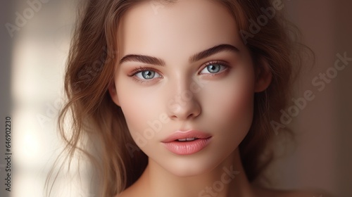Close up beautiful woman face lady beauty cosmetic idea for skin that is well-hydrated