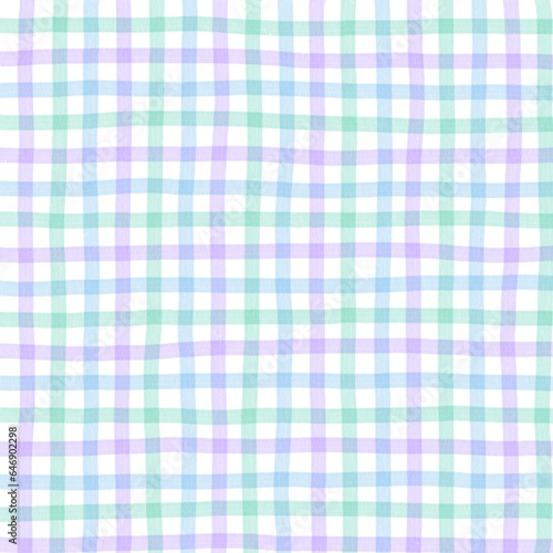 Green Purple Blue Gingham Check Hand Drawn Background