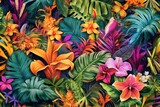 Vibrant Flowers and Leaves Drawing - Bright Background
