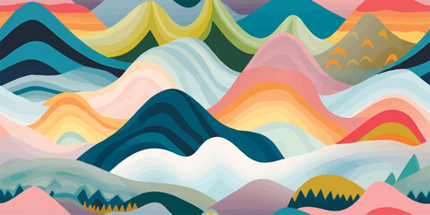 Papier peint photo Paysage patrons Montagnes abstraites colorées motif géométrique  © Eli Berr