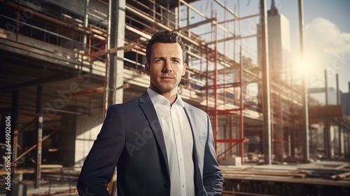 Portrait of a businessman at construction site. generative ai