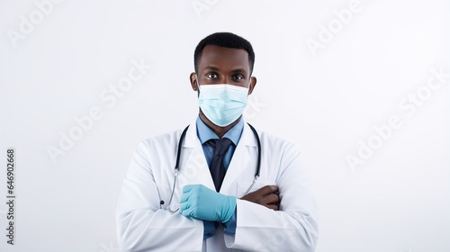 American doctor with stethoscope on white background. generative ai