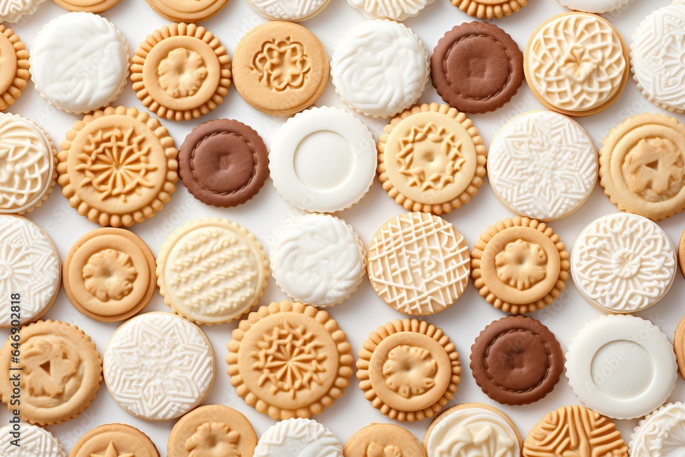 Round Shortbread Cookies with Various Decorations - Top View Round Shortbread Cookies with Various Decorations - Top View