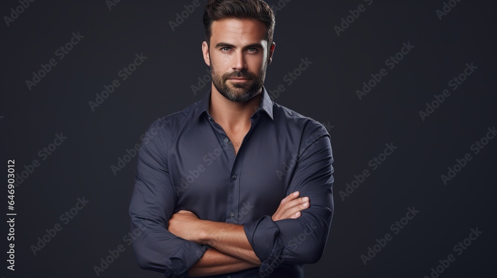 Obraz premium portrait of a handsome man isolated on gray studio. generative ai