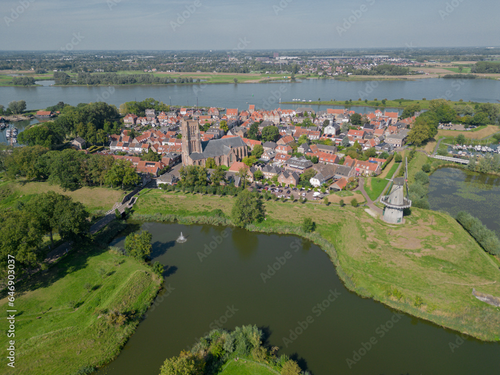 Aerial view of the fortress town of Heusden, province of 'Noord-Brabant', the Netherlands