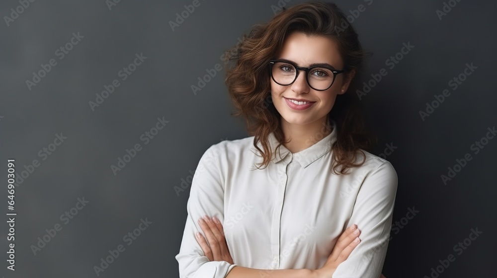 Portrait of a beautiful business woman isolated on gray studio. generative ai Portrait of a beautiful business woman isolated on gray studio. generative ai