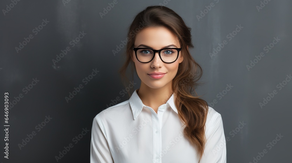 Portrait of a beautiful business woman isolated on gray studio. generative ai Portrait of a beautiful business woman isolated on gray studio. generative ai