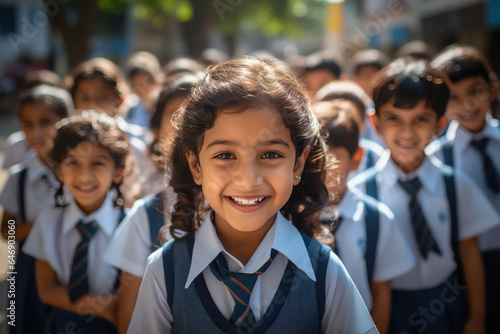 Indian little school children group smiling photo