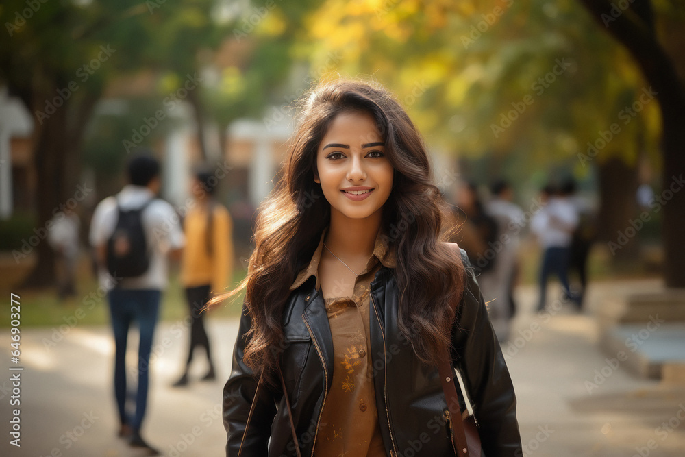 Young girl college student standing and giving happy expression. Young girl college student standing and giving happy expression.