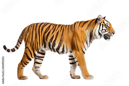 Portrait of Asia Bengal tiger that looking at camera isolated on clean png background  hunter in the forest  wildlife concept.