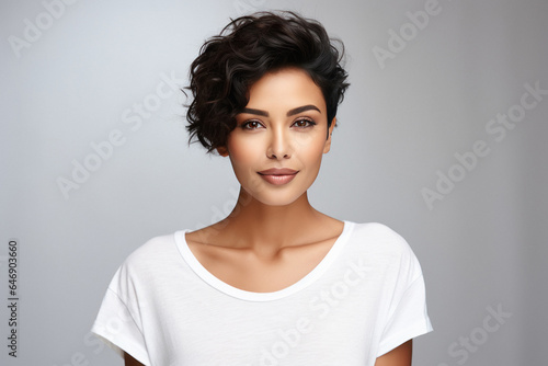 Beautiful and gorgeous young woman with short hairstyle