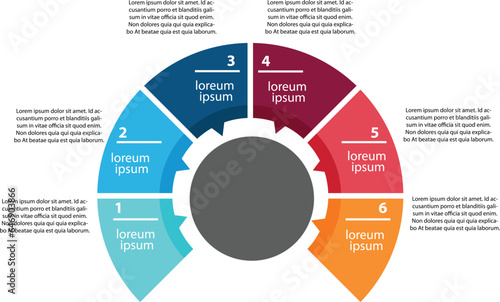 6 section sub circle vector infographics