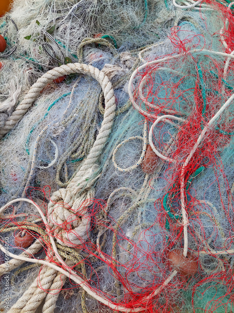 Fishing equipment, the abstract texture of fishing nets.