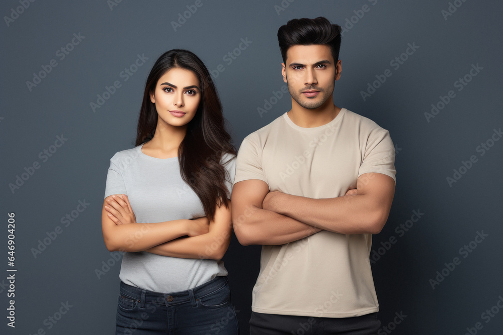 Young indian man and woman standing together. Young indian man and woman standing together.