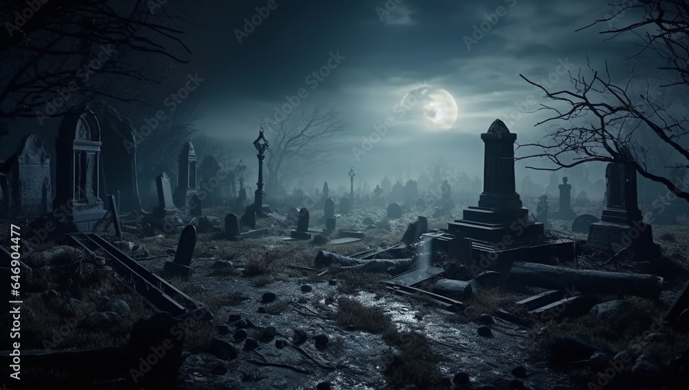 Death cemetery grave tomb night spooky horror dark halloween fear cross