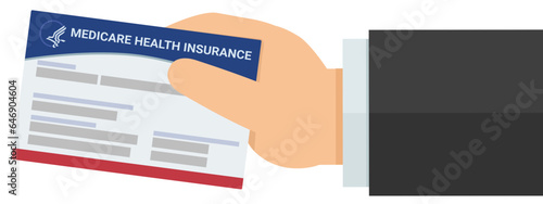 A hand presents a Medicare card in flat design style (cut out)