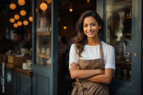 Confident female chef or cook standing at restaurant