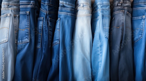 Flat lay of denim materials folded neatly in a row, highlighting the different washes