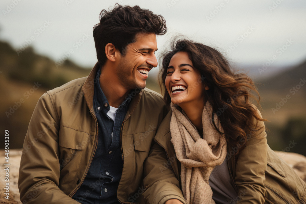 Fototapeta premium young indian couple laughing together.