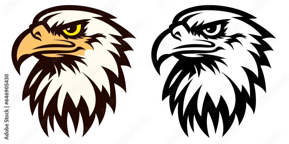 Eagle head logo template vector illustration, eagle symbol icon clip art, eagle head colored and black-and-white line art stock vector image