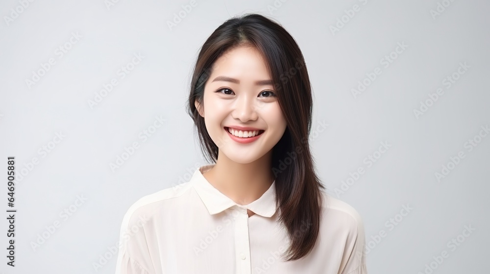 portrait of a young asian woman smiling. Beauty and hair care. Face and hair beauty. generative ai portrait of a young asian woman smiling. Beauty and hair care. Face and hair beauty. generative ai