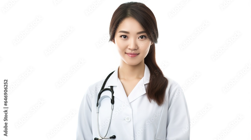 portrait of a Asian female doctor smiling on white background portrait of a Asian female doctor smiling on white background