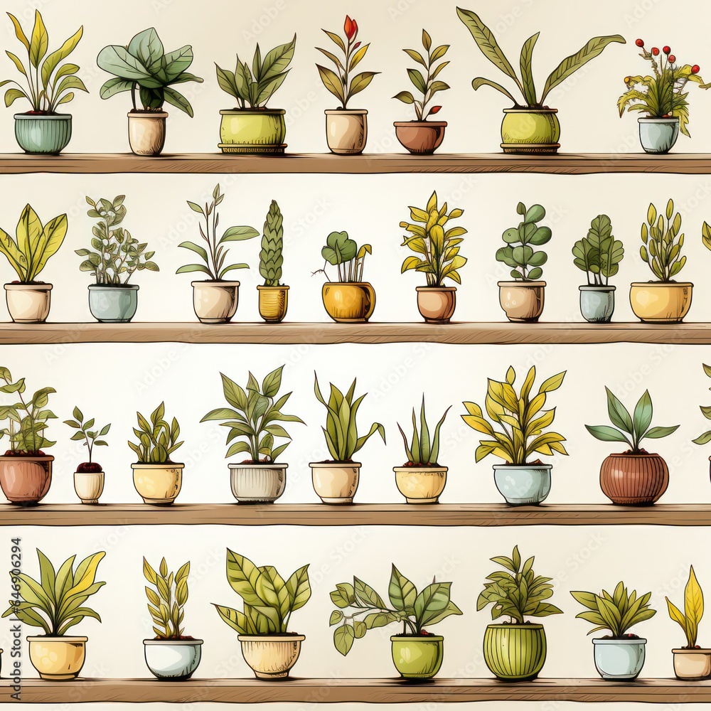 seamless pattern Home plants in pots on a light background .