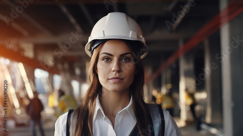 portrait of a female engineer smiling at a consultation site and looking at the camera