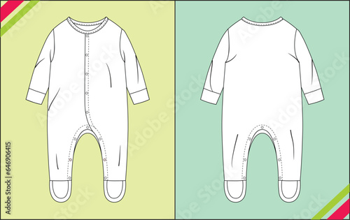 NEW BORN BABY SLEEPSUIT SKETCH FASHION TEMPLATE TECHNICAL ILLUSTRATION