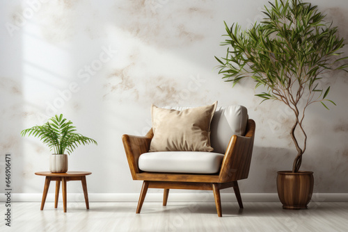 Comfortable armchair and houseplant Stylish room interior