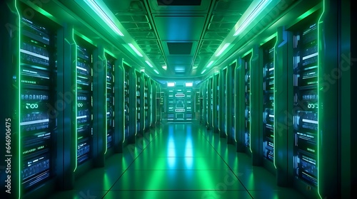 Huge Data server room of a multibillionaire company. Generative AI