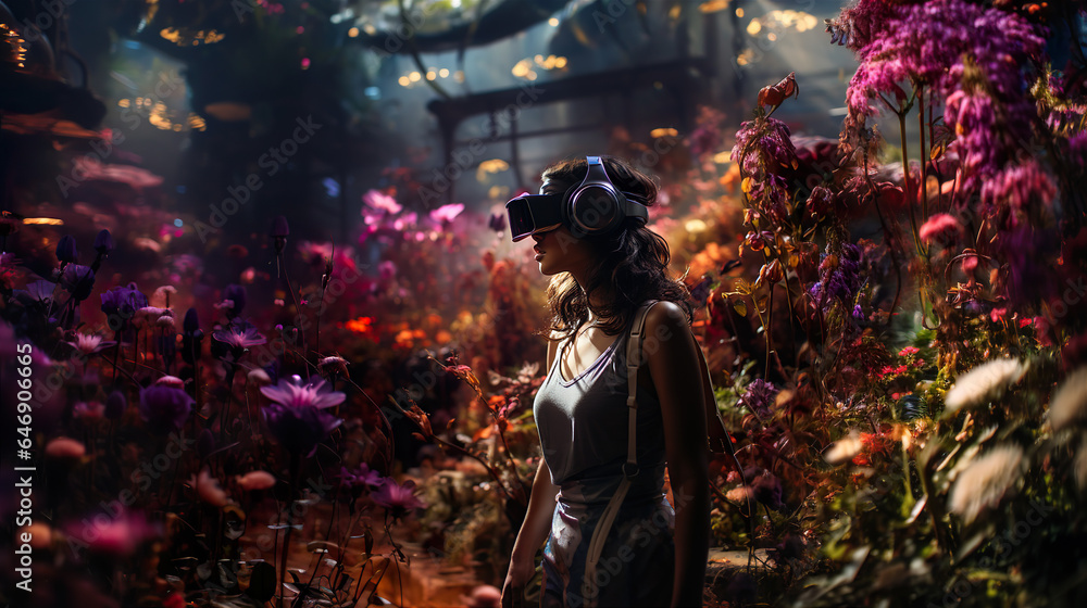 A Girl In The Virtual World Of The Future. Illustration On The Theme Of Technology And The Future, World And Science, Computer Games And Fantasy. Generative AI A Girl In The Virtual World Of The Future. Illustration On The Theme Of Technology And The Future, World And Science, Computer Games And Fantasy. Generative AI