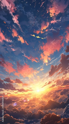 Sunset in the sky. AI generated art illustration.
