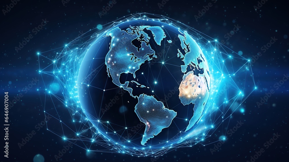 blue planet with space and network communication. generative ai blue planet with space and network communication. generative ai