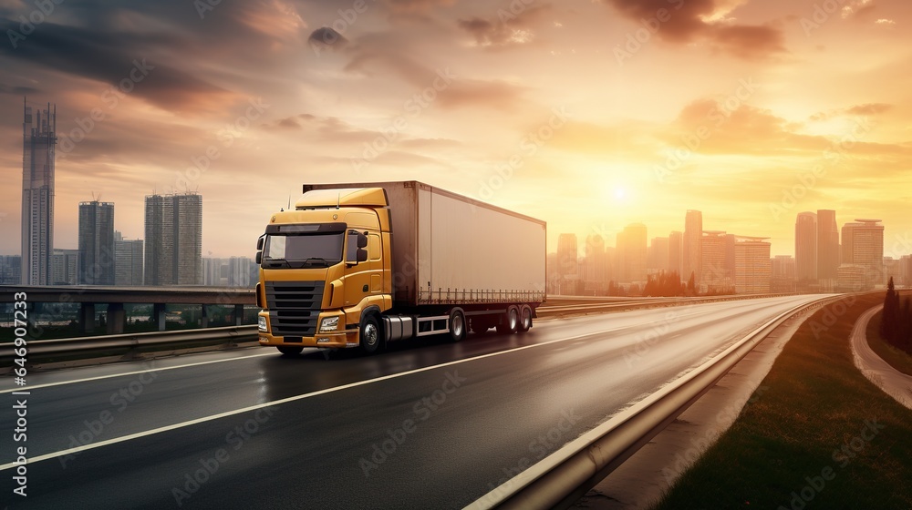 Big truck speeding on the highway, transporting cargo for delivery in the logistics industry