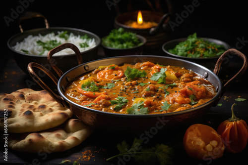 vegetarian Indian thali or Indian home food.