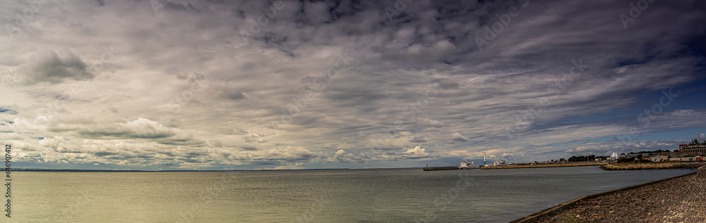 Panorama.View of the bay of Gdansk from the beach on the Hel Peninsula on a summer,sunny day.