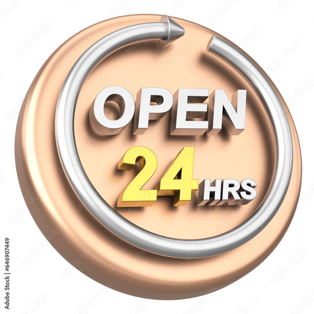 24 hours icon. Open all day. 3D illustration. 24 hours icon. Open all day. 3D illustration.
