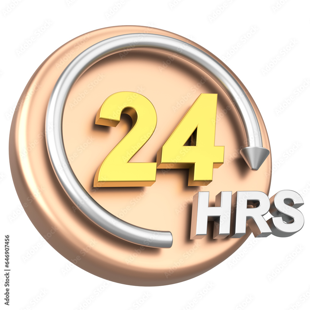 24 hours icon. Open all day. 3D illustration. 24 hours icon. Open all day. 3D illustration.