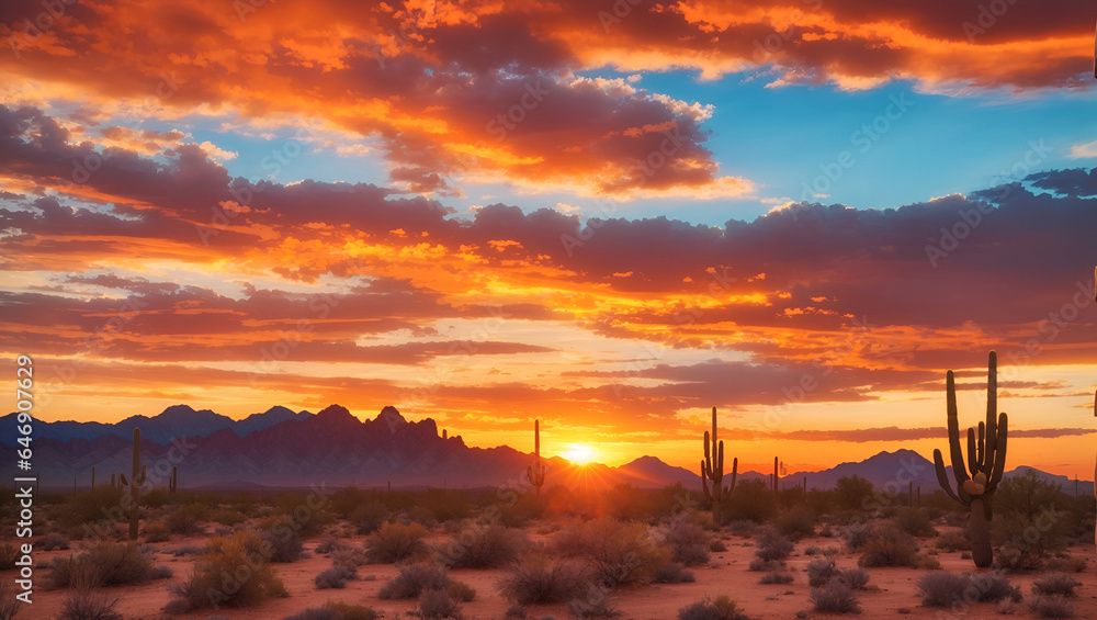 Majestic Arizona Sunset - Warm Orange Glow Over Desert Landscape